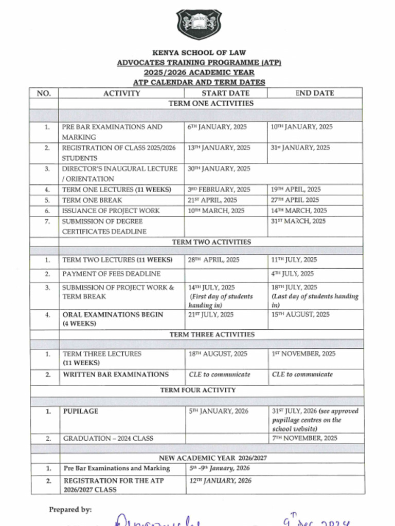 2025-2026 Academic Calendar and Term Dates Signed | PDF