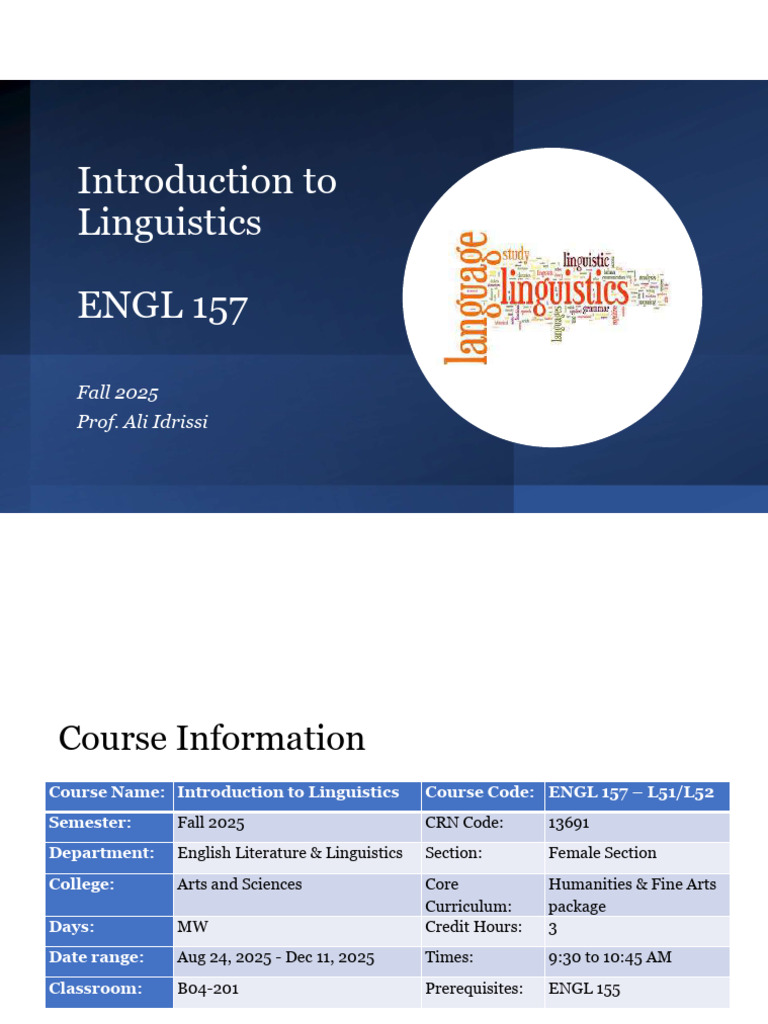 2025 s2 Engl 157 Syllabus FV | PDF | Linguistics | Human Communication