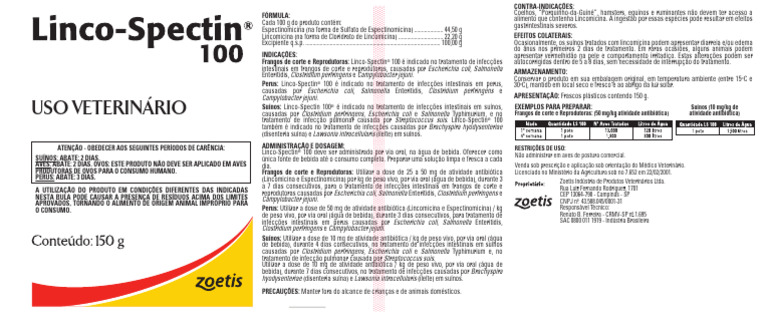 Uso Veterinário de Linco-Spectin 100 | PDF | Microbiologia ...