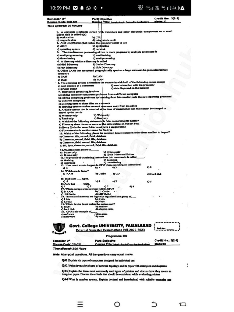 CSI 321 Past Paper by DR Shahbaz Haider | PDF
