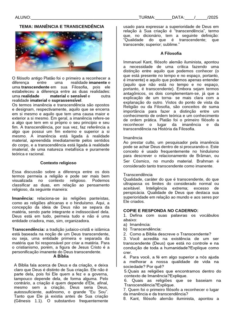 Imanência e Transcendência na Filosofia | PDF | Transcendência ...