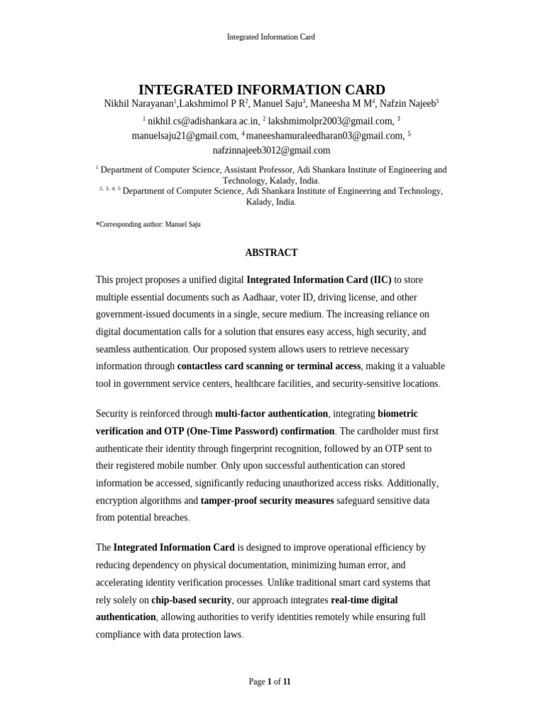 Integrated Information Card for Secure ID Management | PDF | Security ...