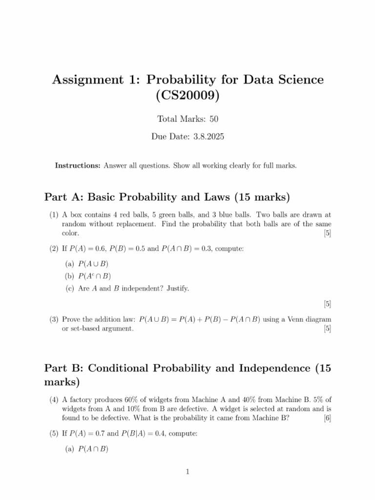 Assignment 1 Probability Scanified | PDF