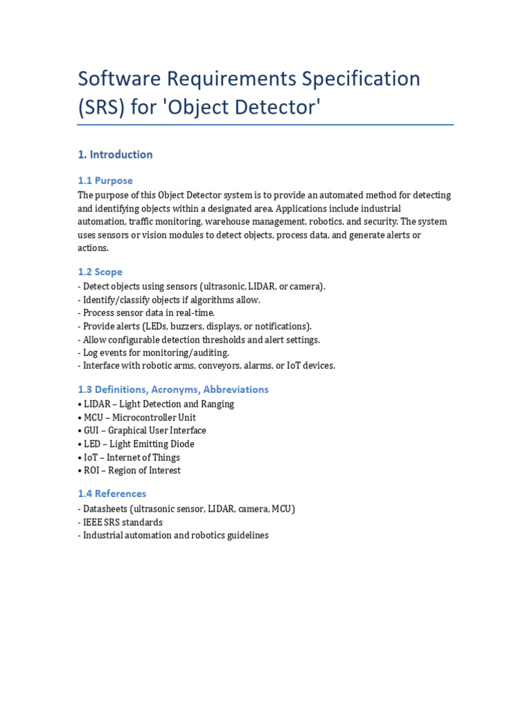 Object Detector Software Requirements SRS | PDF | Internet Of Things ...
