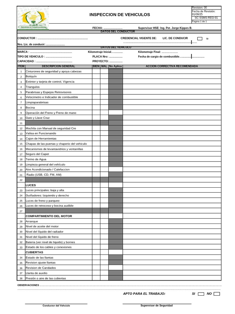 Inspección de Vehículos: Checklist Completo | PDF | Coche | Tecnologías ...