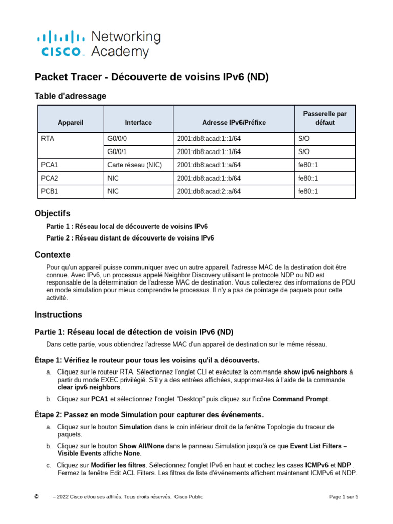 Découverte de Voisins IPv6 avec Packet Tracer | PDF | I Pv6 | Adresse IP