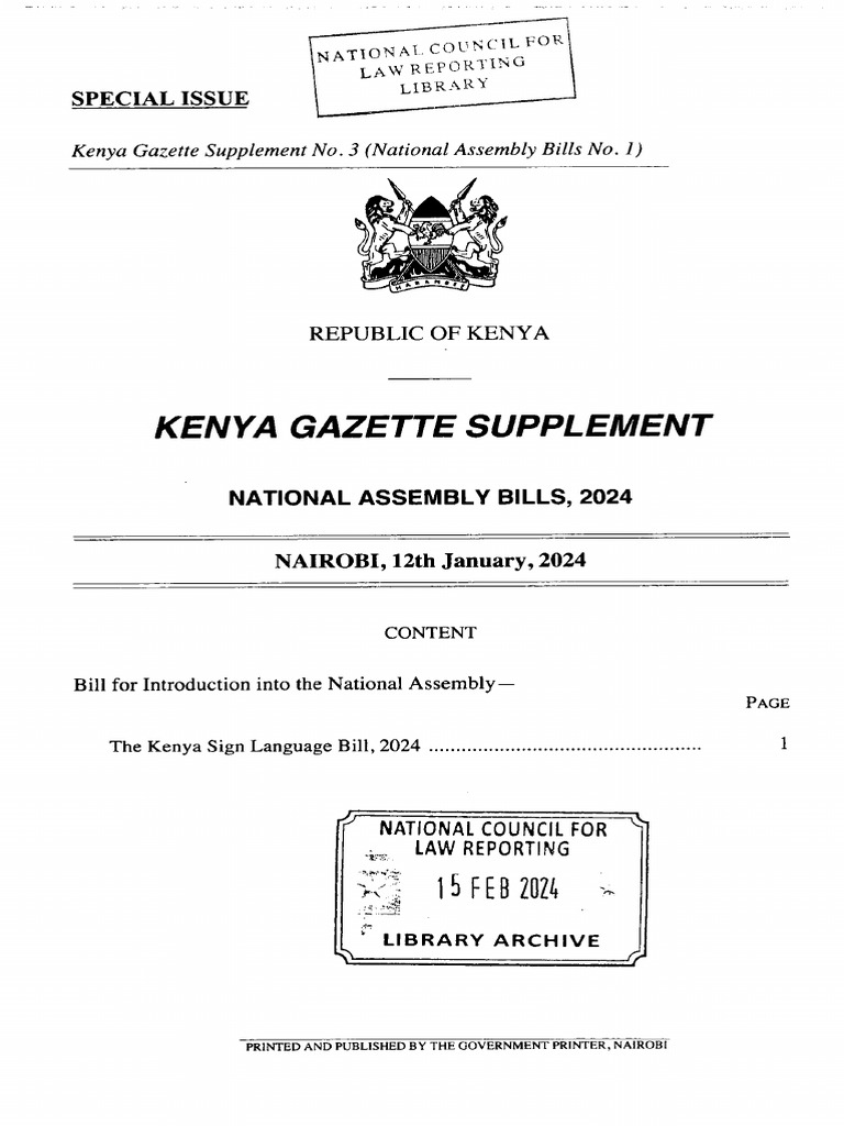 Kenyan Sign Language Bill 2024 | PDF | Sign Language | Human Communication