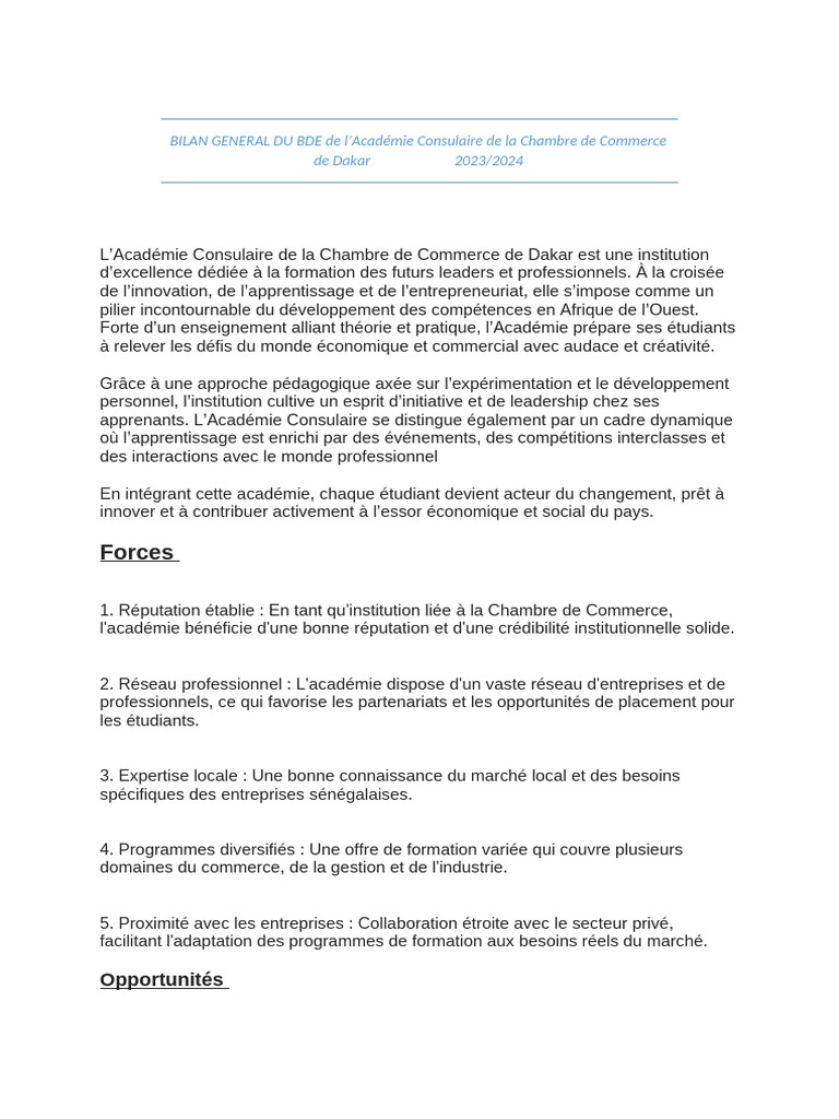 Bilan 2024 du BDE de l'Académie Consulaire | PDF | Apprentissage ...