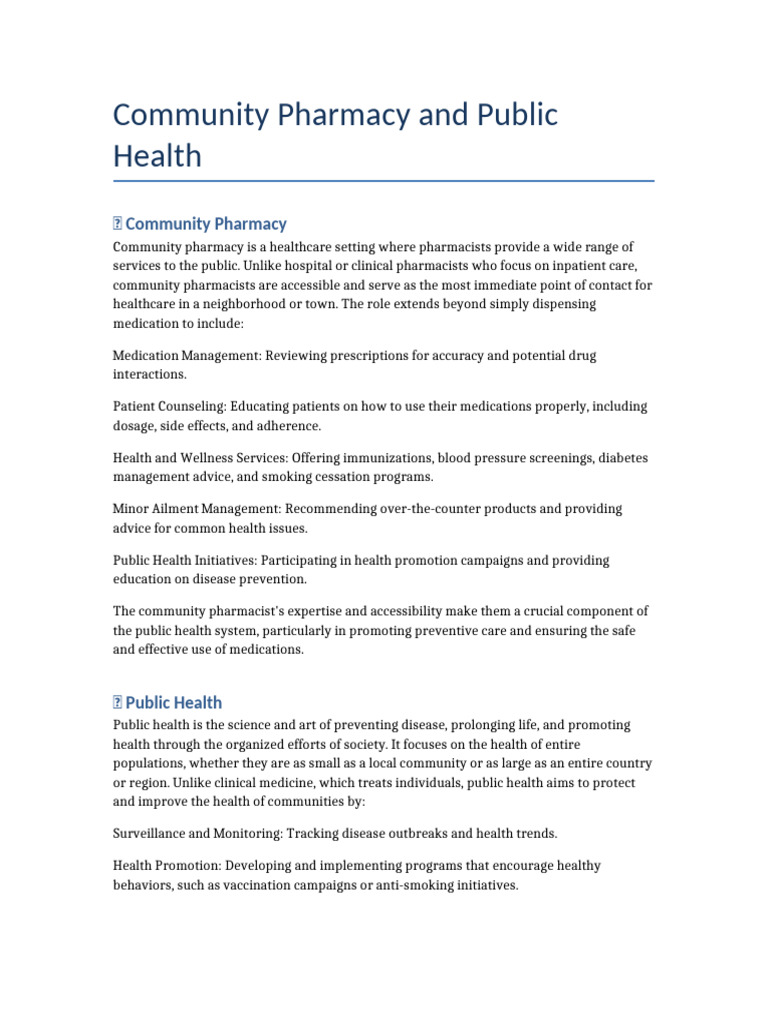 Community Pharmacy and Public Health | PDF | Pharmacy | Epidemiology