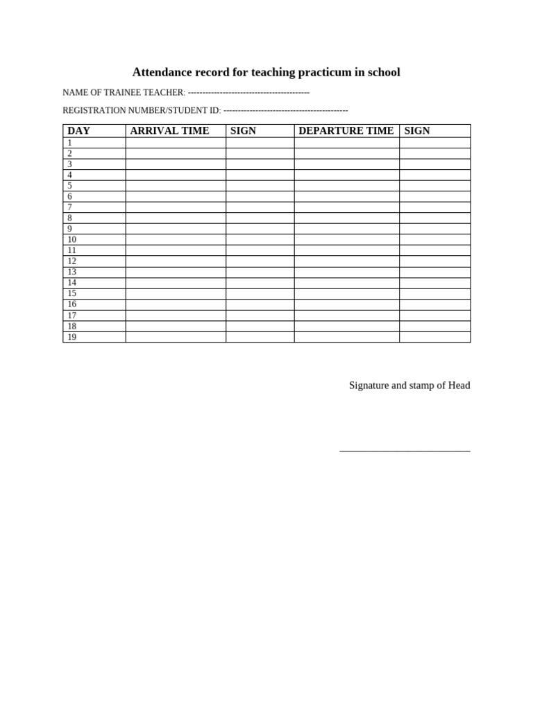 Teaching Practicum Attendance Record | PDF