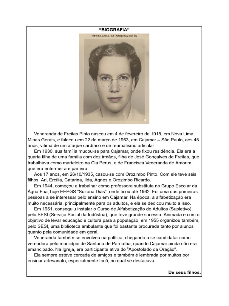 Biografia de Veneranda de Freitas Pinto | PDF