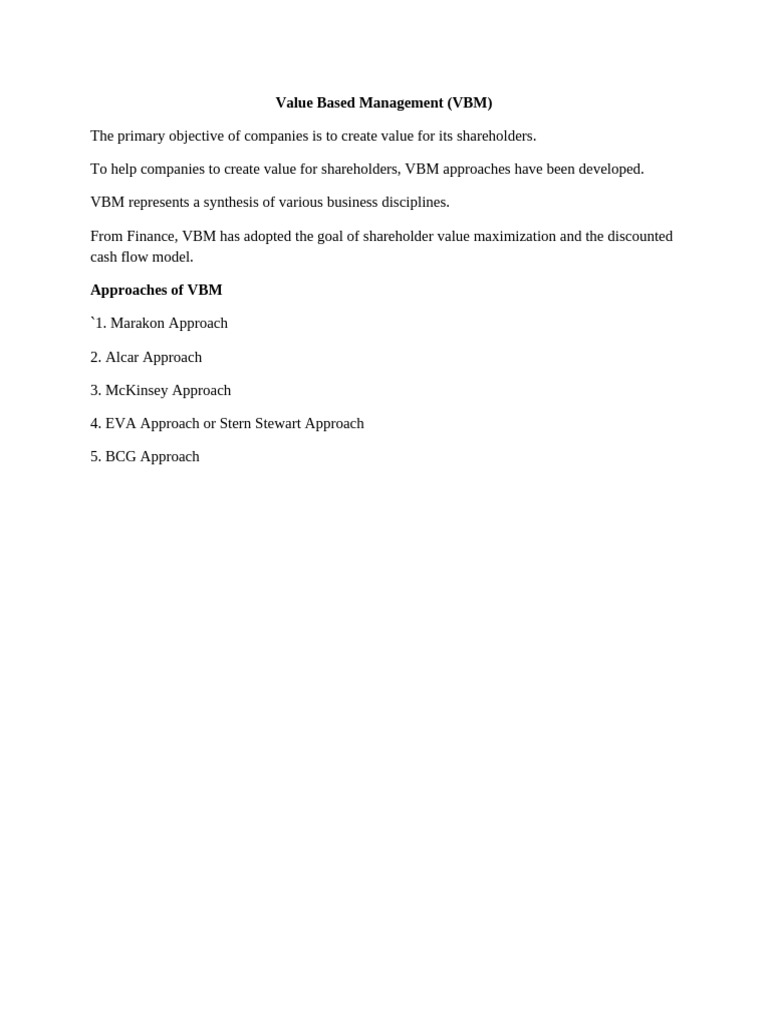 Understanding Value Based Management (VBM) | PDF