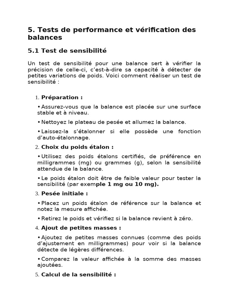 Tests de performance des balances | PDF | Balance (instrument) | Calibrage