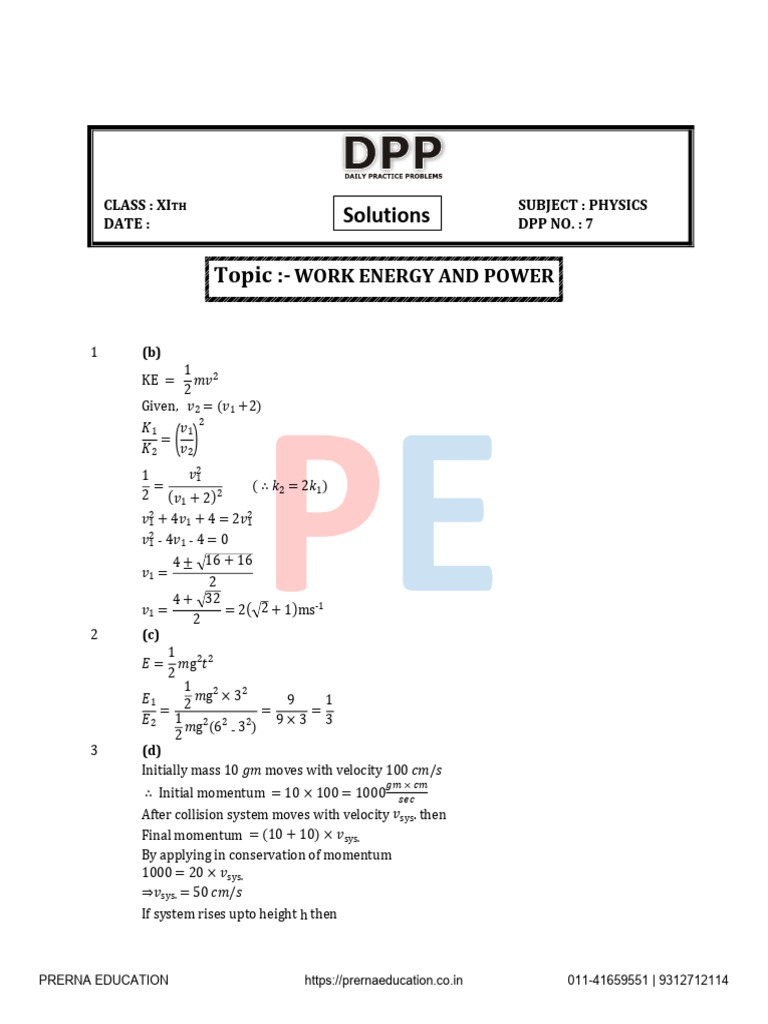 Wpe DPP 7 Solution Min | PDF | Momentum | Collision