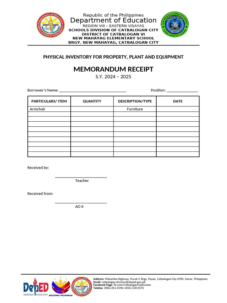 New Mahayag Elementary School Inventory | PDF