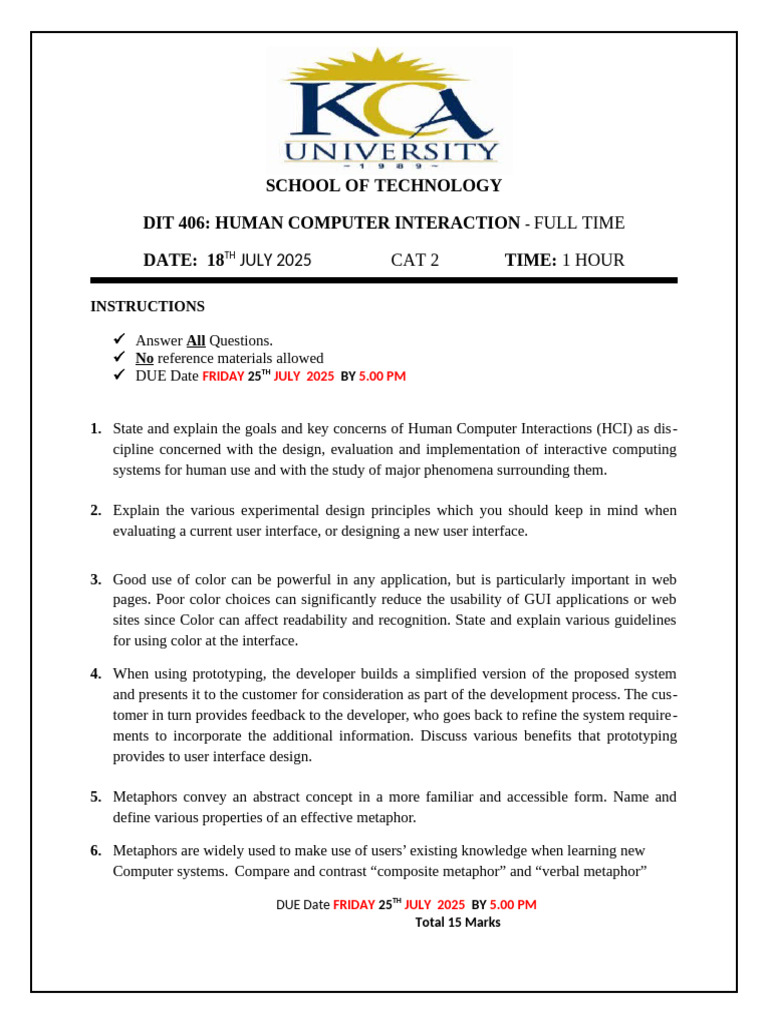HCI Exam Questions and Guidelines | PDF