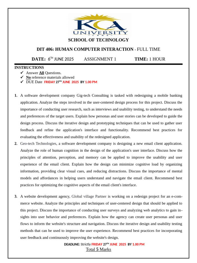 Dit 406 Human Computer Interaction Assignment 1 | PDF | Usability ...