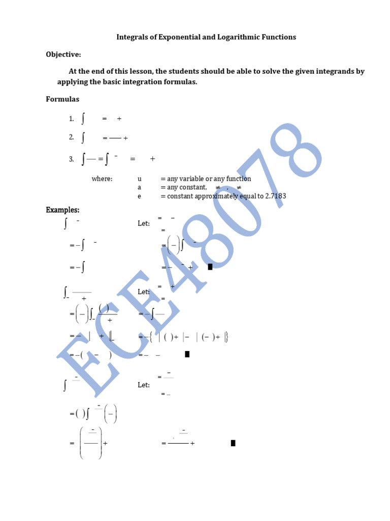 Integral of Exponential and Logarithmic Forms | PDF | Special Functions ...