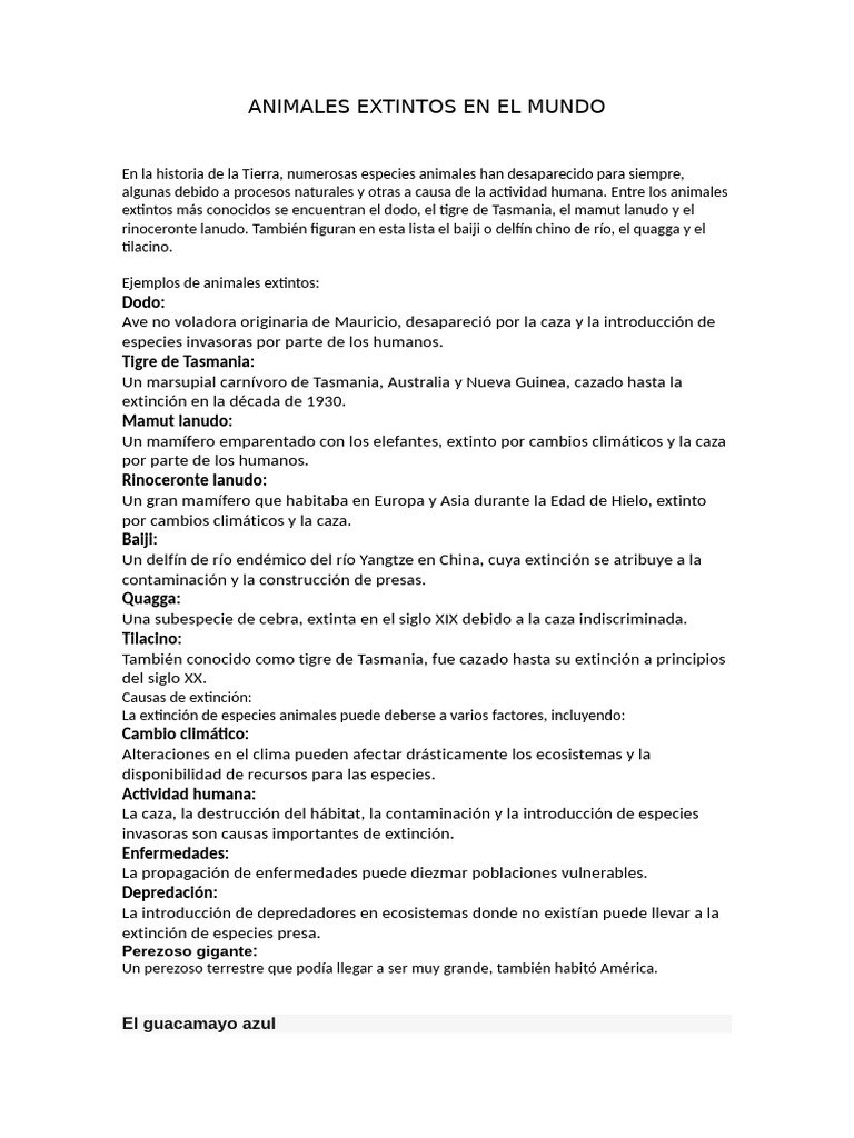 Animales Extintos en El Mundo | PDF | Extinción | Especie en peligro