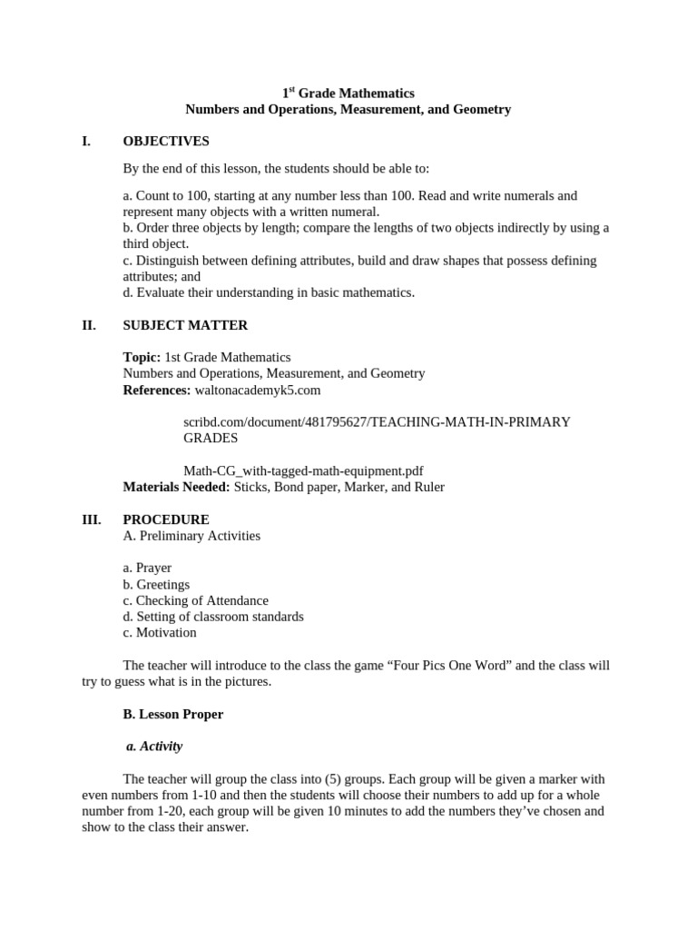 1st Grade Math: Numbers, Measurement, Geometry | PDF | Mathematics | Shape