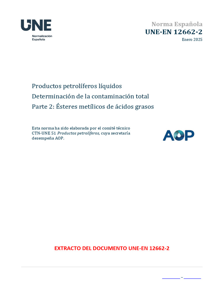 Norma UNE-EN 12662-2: Contaminación FAME | PDF