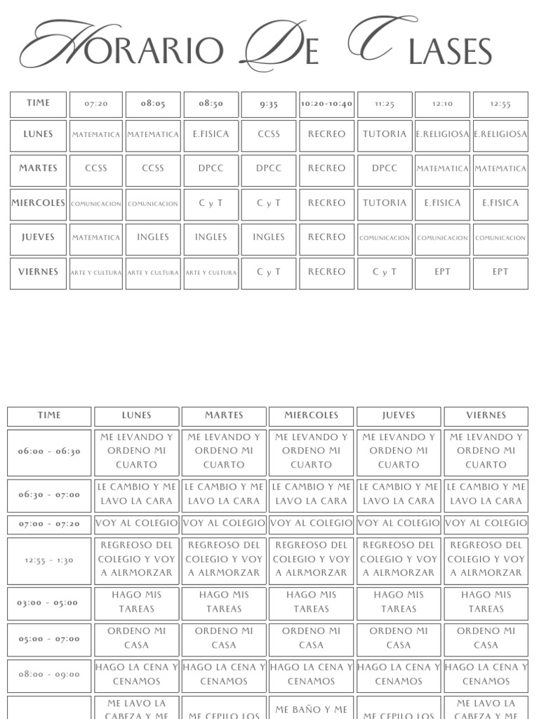 White Grey Minimalist Simple Weekly Class Schedule | PDF