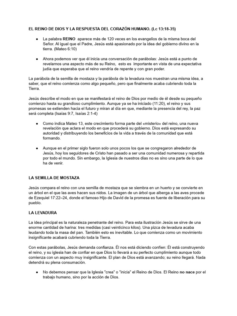 Crecimiento del Reino de Dios en Parábolas | PDF | Jesús | Reinado y ...