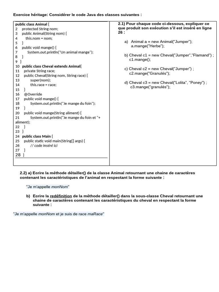 Exercice Java : Héritage et méthodes | PDF