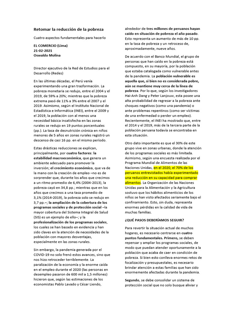 Retomar La Reducción de La Pobreza | PDF | Pobreza | Pobreza e indigencia