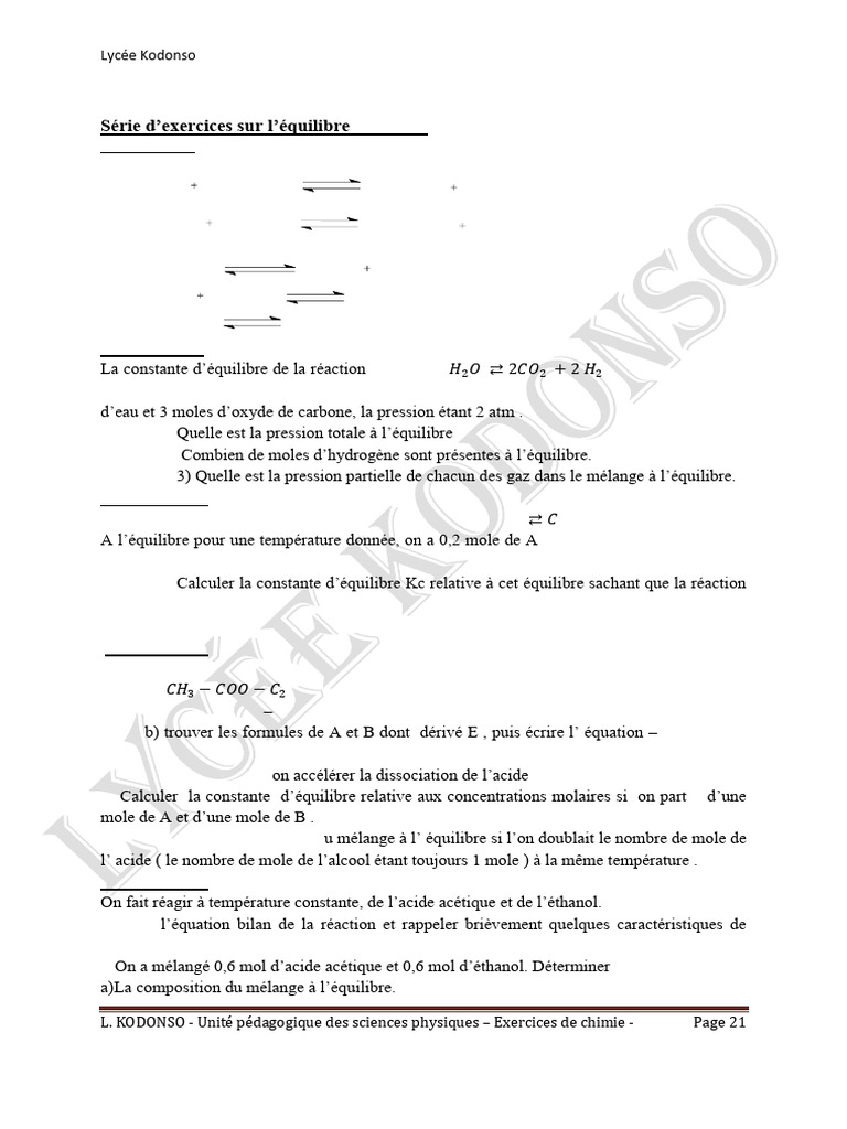 Coefficient de dissociation en chimie | PDF | Équilibre chimique ...