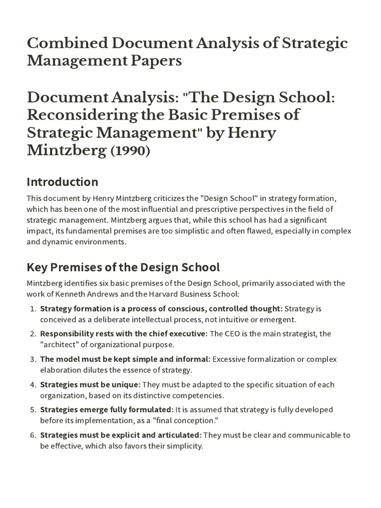 Critique of Design School in Strategy | PDF | Strategic Management ...