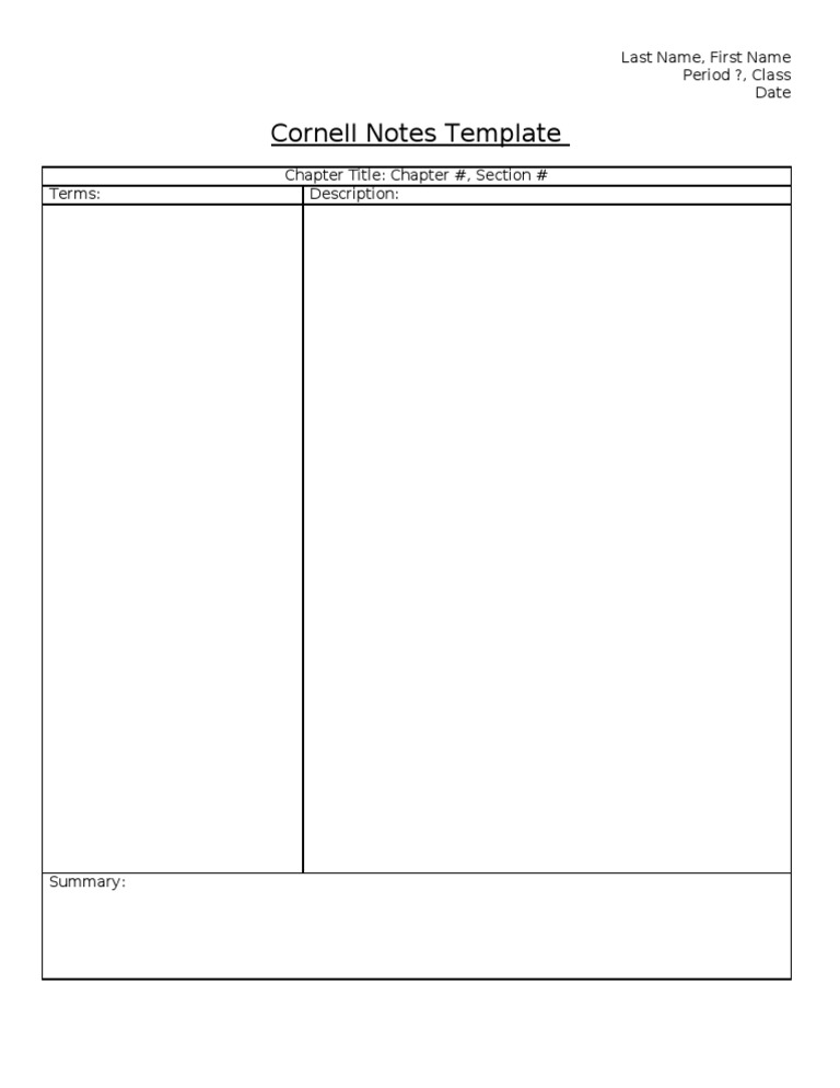 Cornell Notes Template2 | PDF | Language Arts & Discipline | Foreign ...