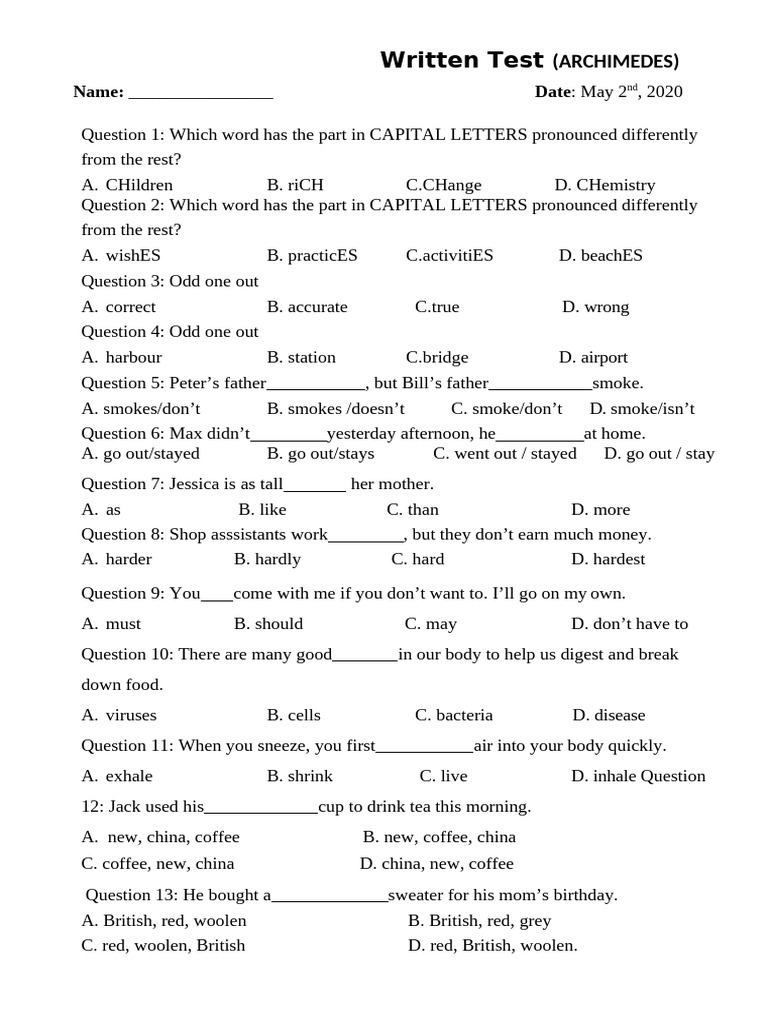 Archimedes Written Test Questions | PDF