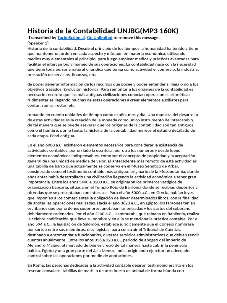 Historia de La Contabilidad UNJBG (MP3 160K) | PDF | Contabilidad
