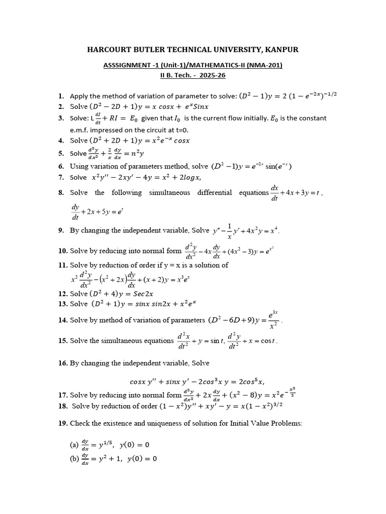 Maths-II 2025-26 Assignment - 1 | PDF | Equations | Mathematical Objects