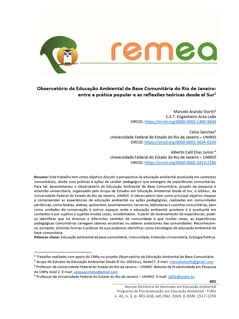 Educação Ambiental Comunitária no RJ | PDF | Movimento ambientalista ...