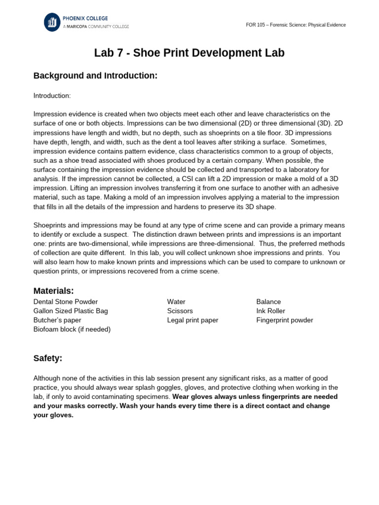 Lab+7+ +Shoe+Print+Development+Lab | PDF | Crime Scene | Shoe