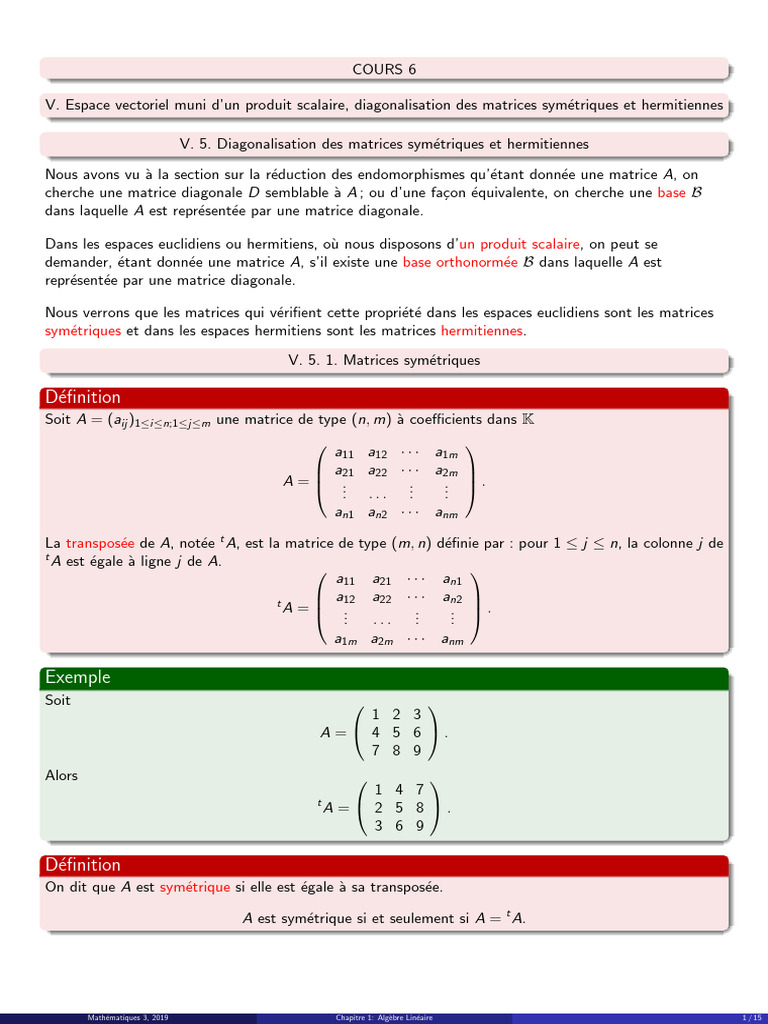 Diagonalisation des Matrices Symétriques et Hermitiennes | PDF ...