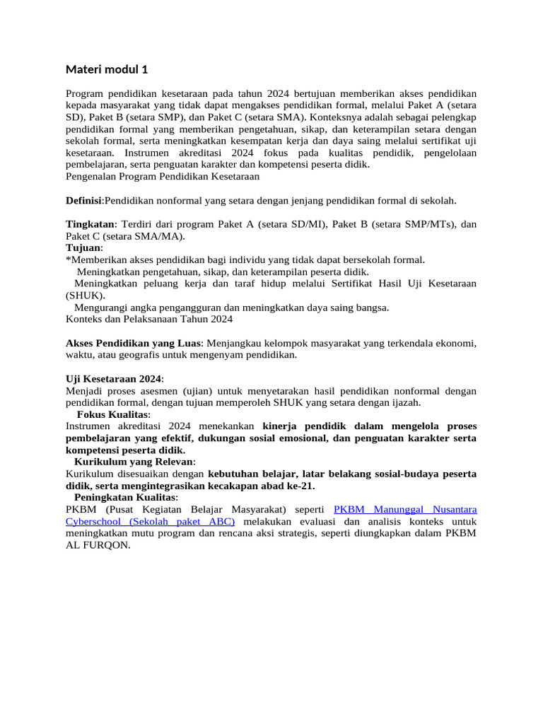 Program Pendidikan Kesetaraan 2024 | PDF