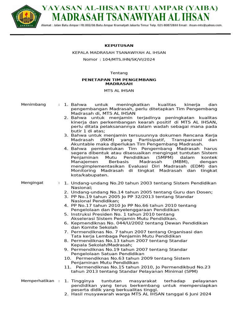 SK Pengembang Madrasah Al Ihsan 1 | PDF