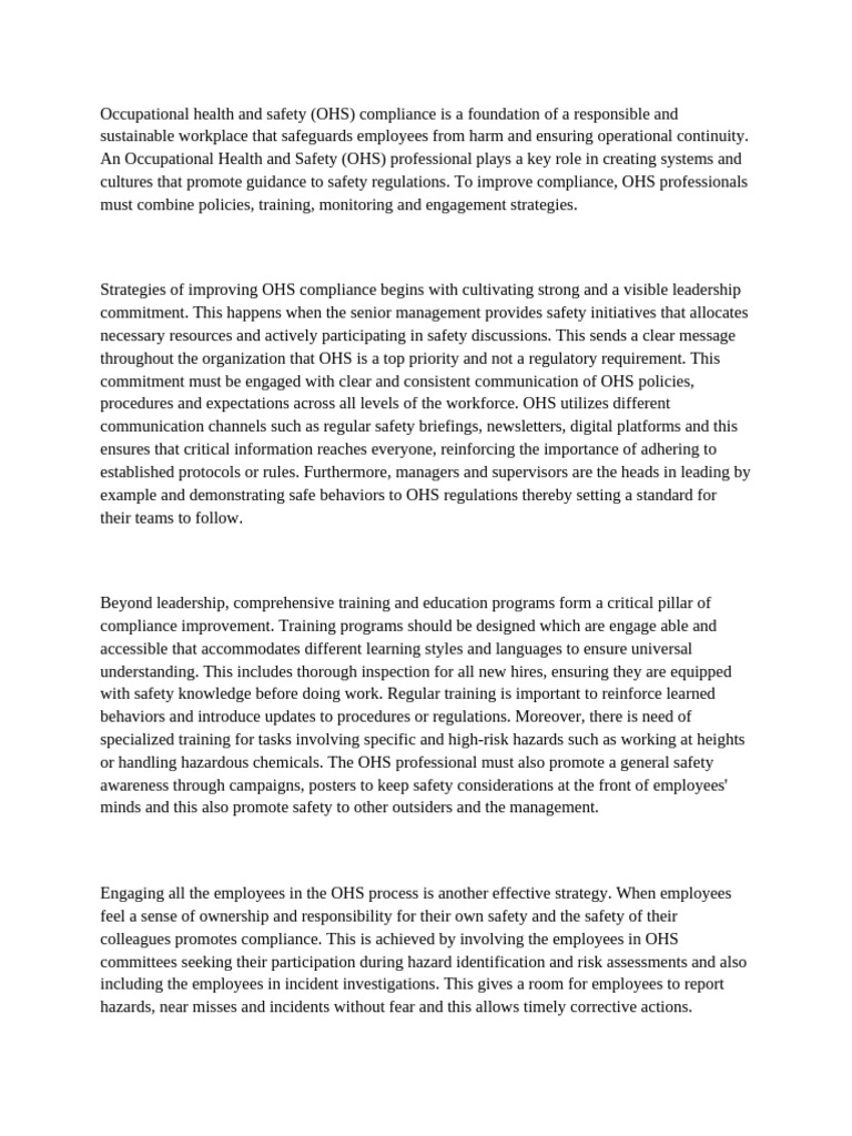 Enhancing OHS Compliance Strategies | PDF | Occupational Safety And ...