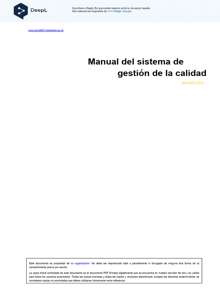 Manual de Calidad ISO 9001:2015 | PDF | Sistema de manejo de calidad ...