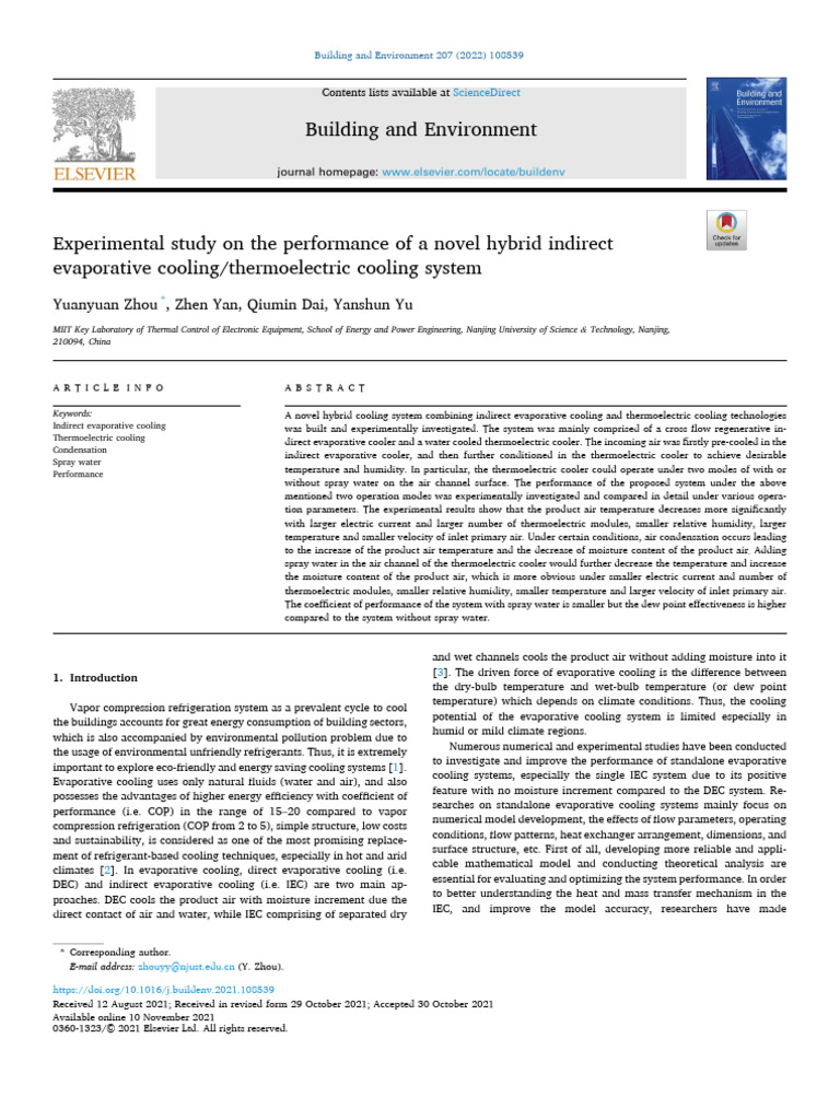 Hybrid Cooling System Performance Study | PDF | Humidity | Heat Exchanger