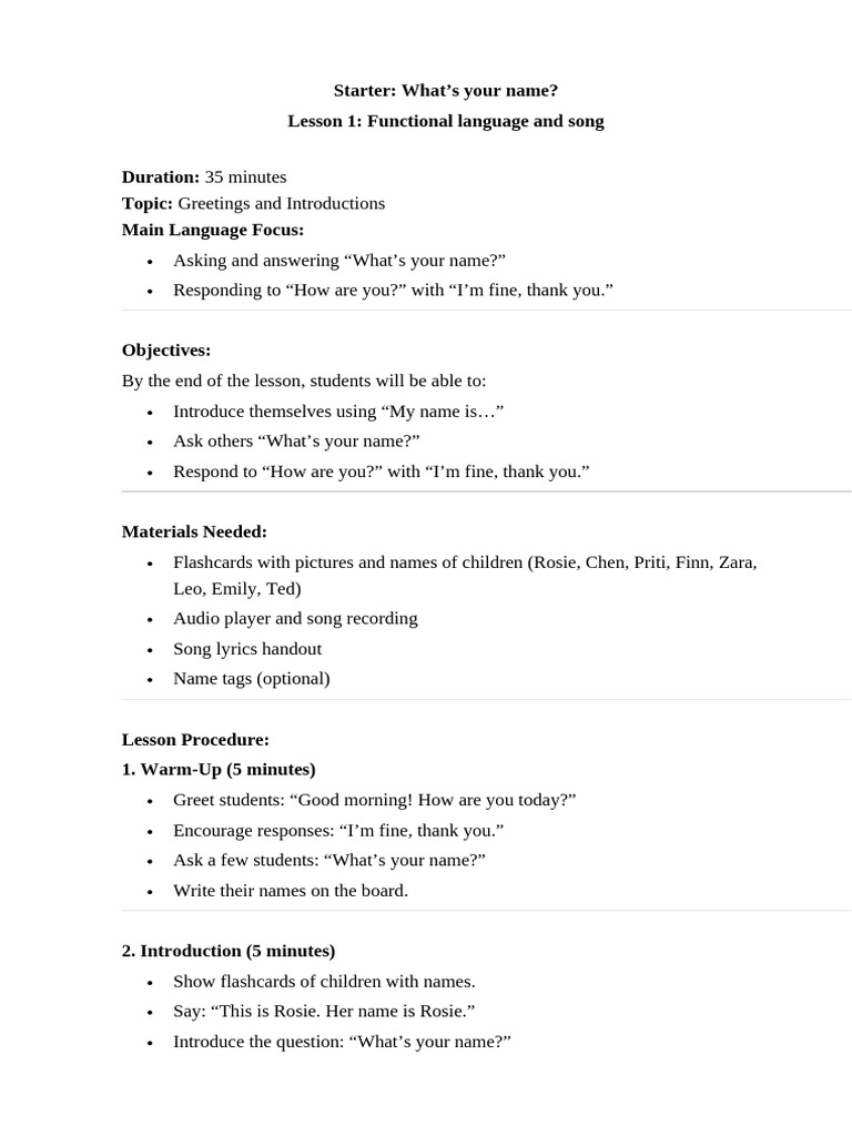 Greetings and Introductions Lesson Plan | PDF | Linguistics | Human ...