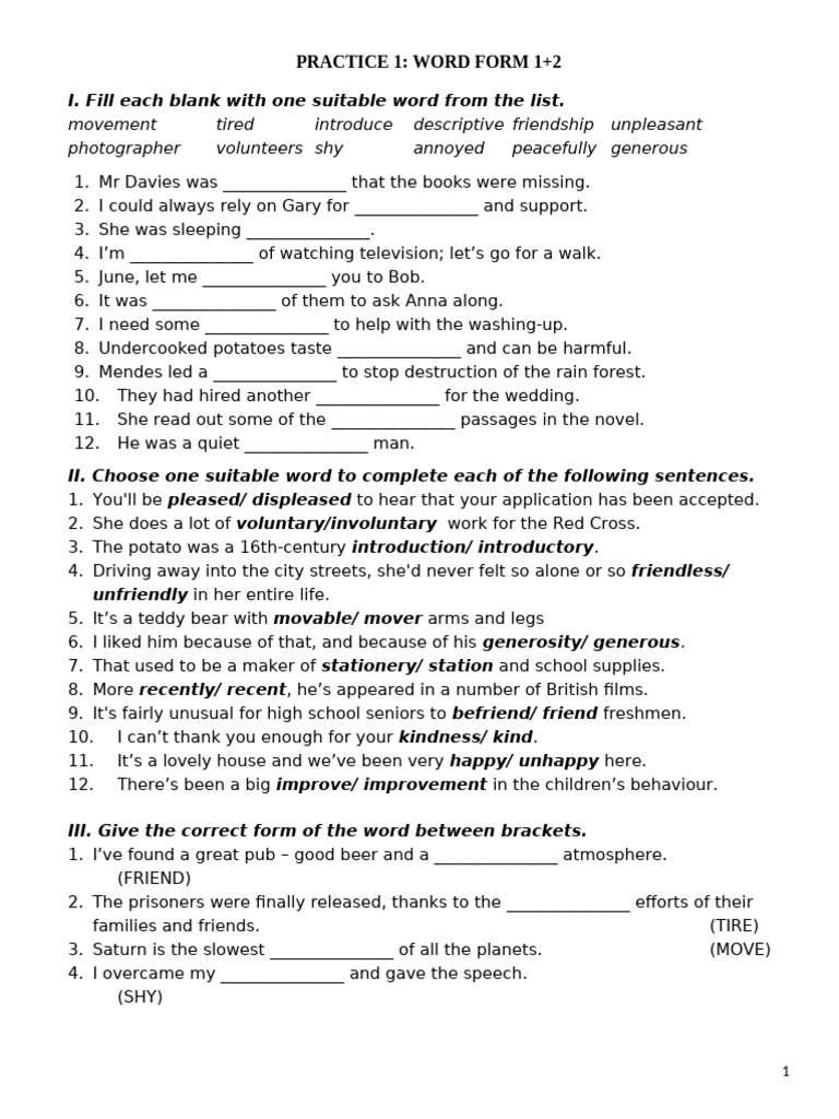 Word Form Practice Exercises 1+2 | PDF