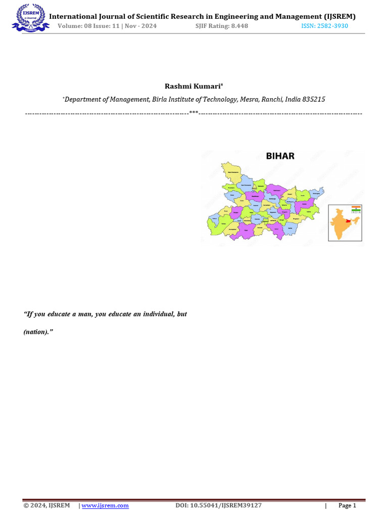 Women's Education in Rural Bihar: Status and Impact | PDF | Literacy ...