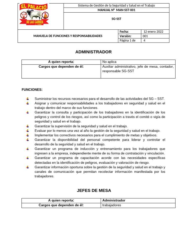 Manual de Funciones y Responsabilidades SST | PDF
