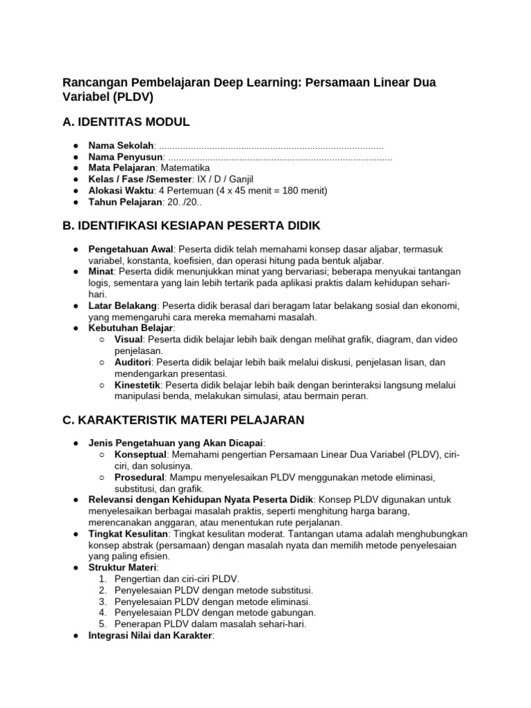 Pembelajaran PLDV untuk Siswa Kelas IX | PDF