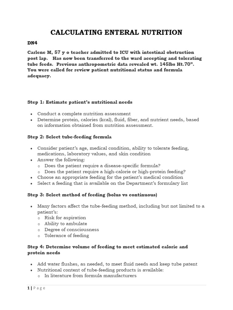 Enteral Nutrition Calculation Guide | PDF | Calorie | Nutrition