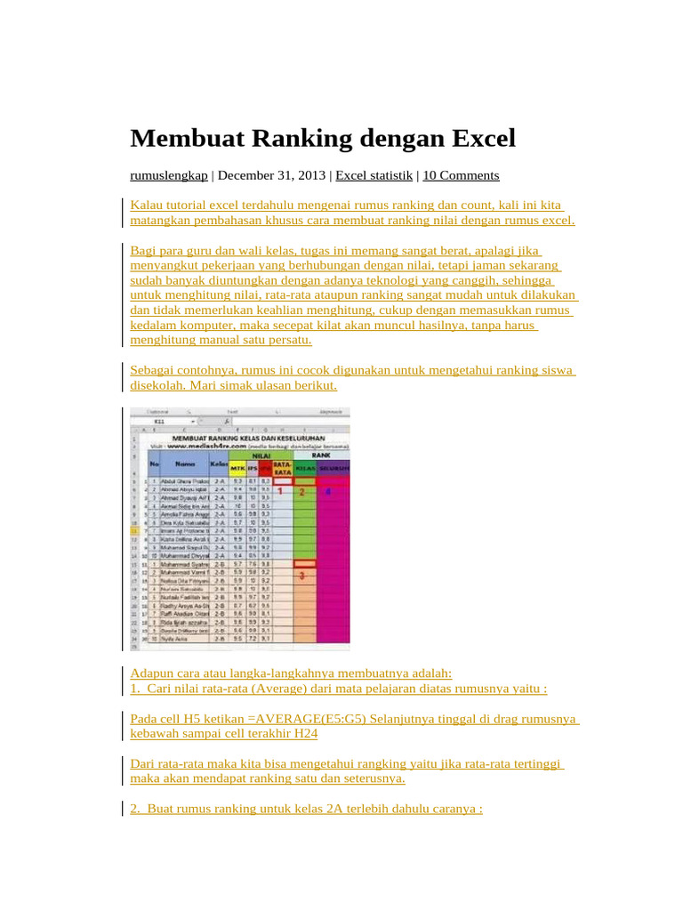 Cara Efektif Ranking Nilai di Excel | PDF